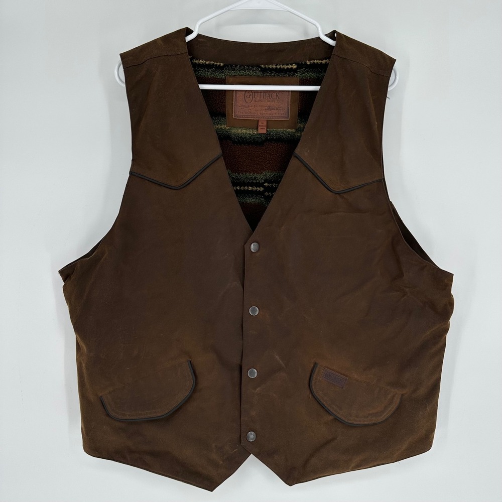 Outback Trading Co Cliffdweller Oilskin Vest Brown XL Fleece Lined Western 2133
